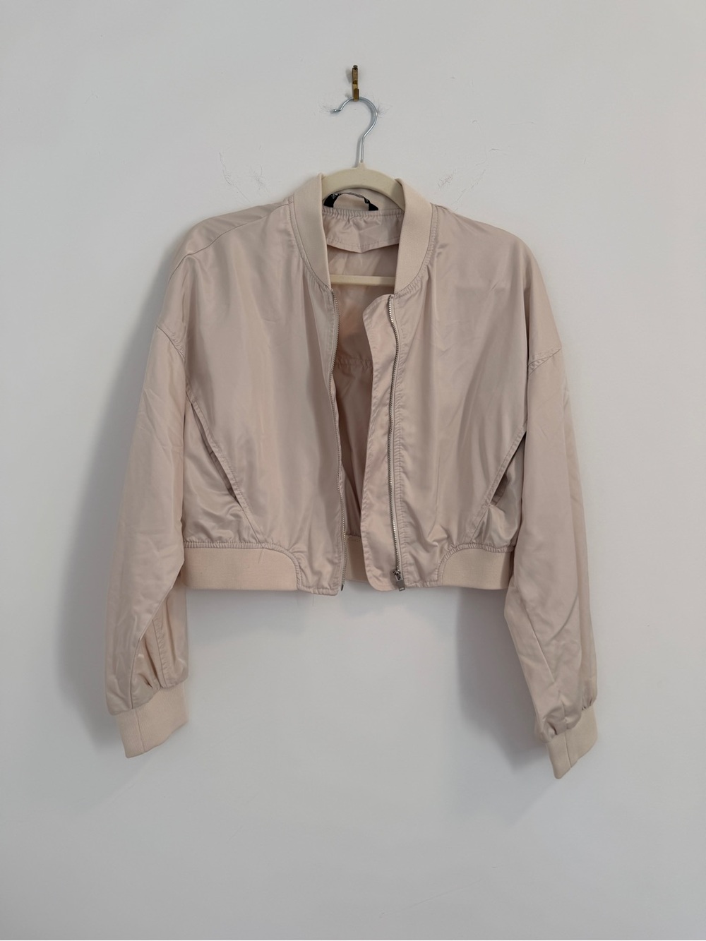 Light Beige Zara Cropped Bomber Jacket